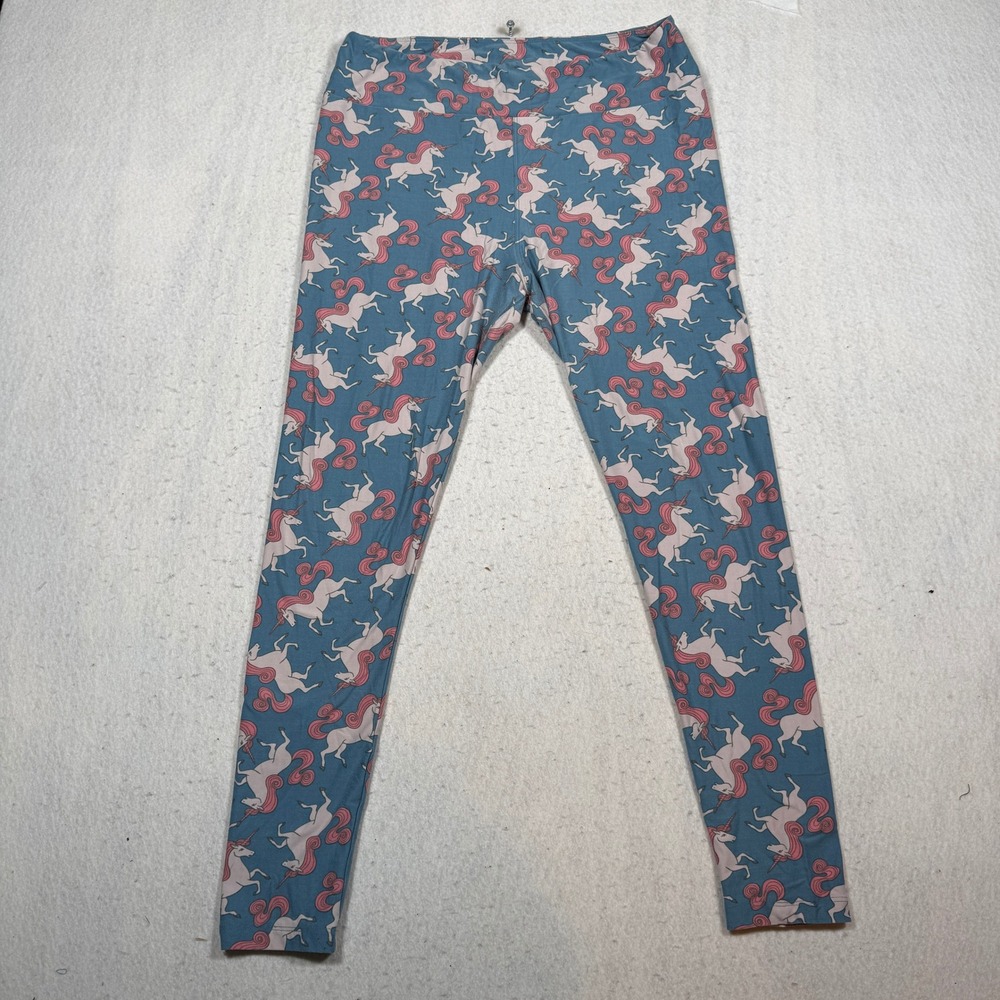 LuLaRoe Tall & Curvy Leggings Blue Pink Unicorn Print Buttery Soft Stretch TC